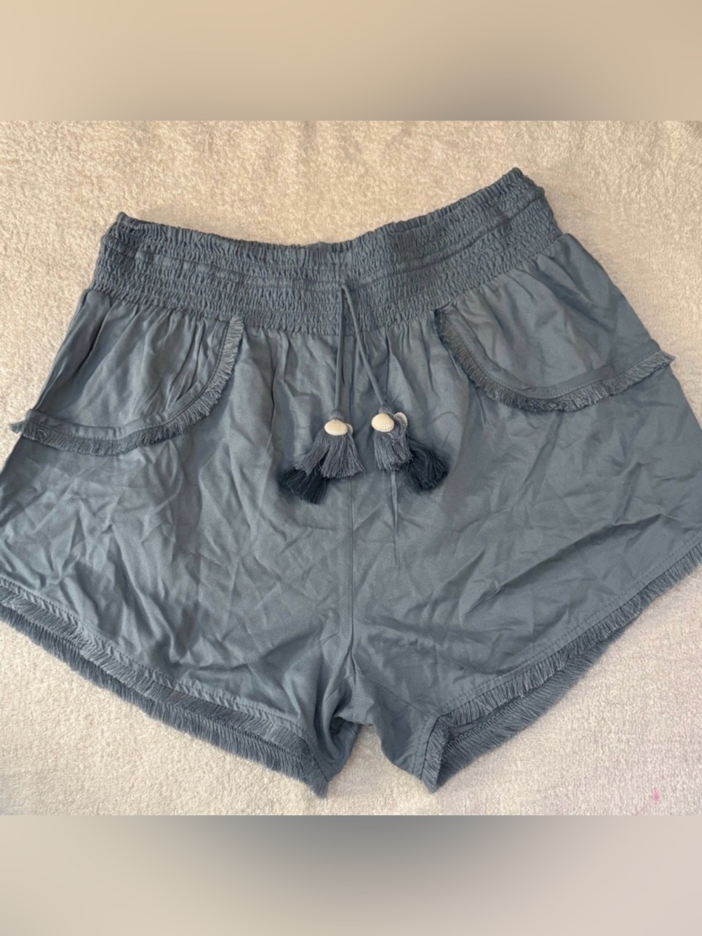 Japna Sleepwear Lounge Shorts Pull-On Drawstring Shell Tassel Beach Fringed Hem